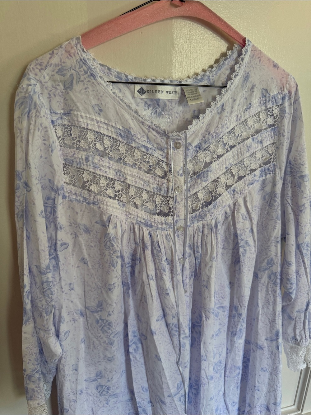 Eileen West Lavender Floral Lace-Trim Nightdress Large Cotton great condition